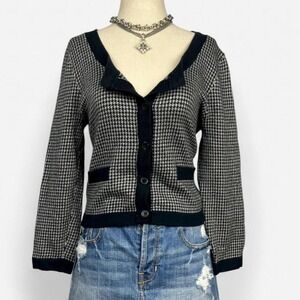 Vintage Y2K Dots Houndstooth Cardigan Womens M Preppy Academia Sparkly